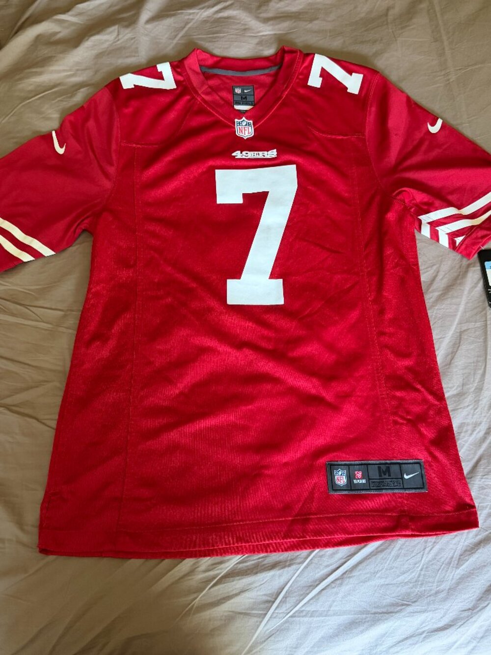 San Francisco 49ers #7 Kaepernick Red Nike NFL On Field Football Jersey~Mens M